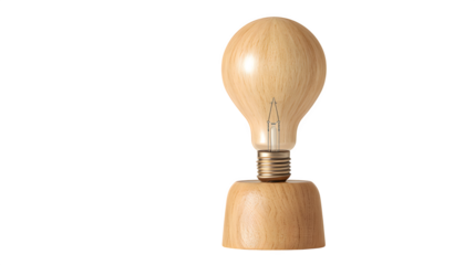 light wooden table lamp with bulb isolated on white