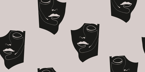 Minimalist Face Art Repeat Seamless Pattern