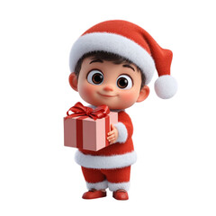 GiftBearing Santa Cartoon baby with present on seamless black Festive.