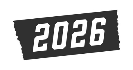 黒いテープに白い数字の2026の文字 - シンプルでおしゃれな西暦2026年や番号などの装飾素材