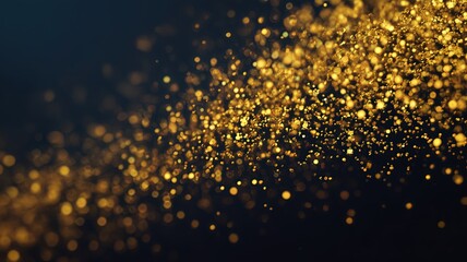 Gold colored sparkly cloud of dust. The image is abstract and dynamic