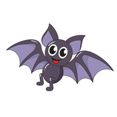 Smiling Cartoon Bat Character for Halloween and Kids Illustration