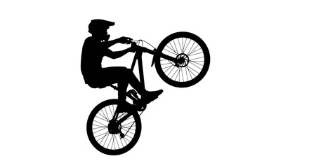 adrenaline rush mountain biker silhouette in a gravitydefying wheelie, isolated on transparent background