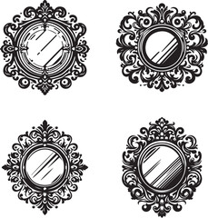Elegant vintage mirror collection showcasing ornate decorative frame vector elements
