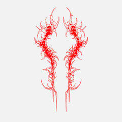 Abstract red neo tribal vector artwork with sharp symmetrical lines and gothic aesthetic, perfect for tattoo design, dark fashion, and alternative art