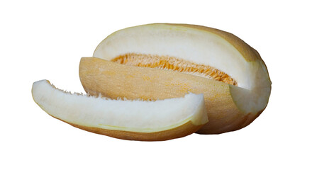a large yellow melon cut into pieces