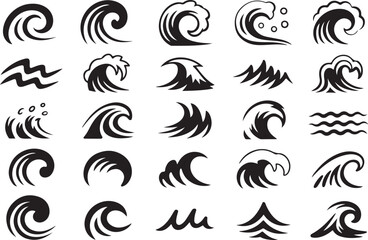 Obraz premium Collection of Black and White Stylized Wave Icons and Graphics