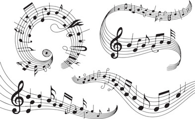 Abstract musical notes and staffs in a flowing, artistic design