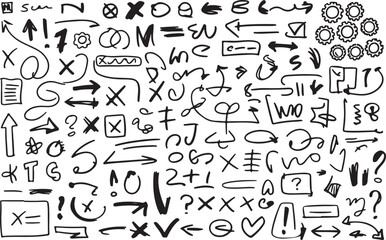 Obraz premium Hand-Drawn Arrows, Symbols, and Icons Collection on White Background