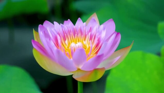 Lotus bud opening into beautiful flower &mdash; peaceful, harmonious, spiritual sight