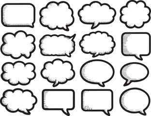 Fototapeta premium Collection of Hand-Drawn Speech Bubbles and Thought Clouds in Black and White
