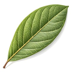 Obraz premium Cherry Laurel Leaf Glossy Dark Green Botanical Beauty with Smooth Elongated Form and Distinct Prominent Veined Texture Captured in Crisp Brilliant Detail on a Pure White Background