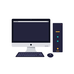 Sleek desktop computer setup with monitor, keyboard, and tower.