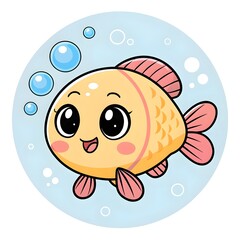 Adorable Chibi Baby Pearl Gourami Fry With Sparkly Eyes Joyfully Surrounded By Shimmering Candy Bubbles, Whimsical Pastel Underwater Cartoon Style, Cute Kawaii Fish Character