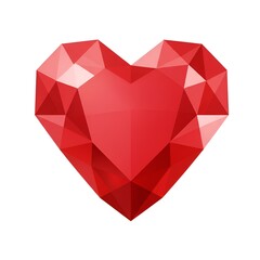 A faceted, crimson heart sparkles with light, symbolizing love and passion with geometric precision.