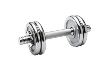 Fototapeta premium Silver adjustable dumbbell with weight plates and knurled handle for strength training workouts, isolated on a transparent background