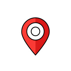 Bright red location pin symbol with clean white circles for navigation and mapping
