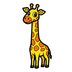 Obraz premium Cute cartoon giraffe, standing tall against a plain background.