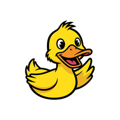 Fototapeta premium Cartoon illustration of a cheerful yellow duckling.