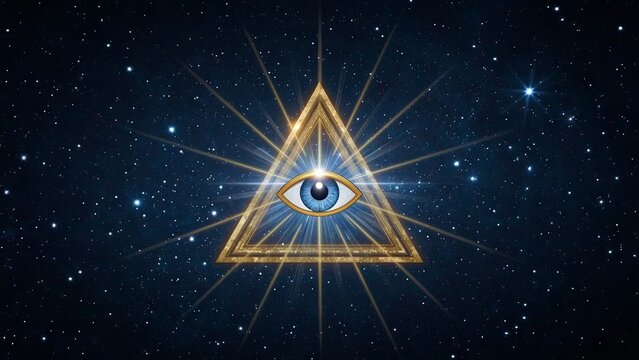  The third eye enclosed within a glowing triangle radiates mystical energy, symbolizing spiritual awakening, higher consciousness, inner vision, enlightenment