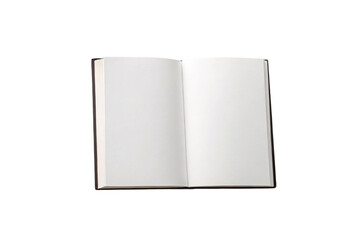 Open blank book displaying empty white pages ready for writing or reading, isolated on a transparent background