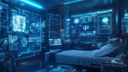 Futuristic operating room monitoring patient vitals and data analysis - Powered by Adobe