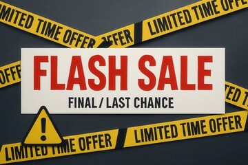 Flash sale with FINAL/LAST CHANCE limited time offer banner, bold hazard style, urgent retail discount promotion.