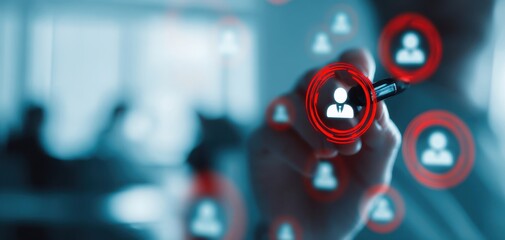 The user profile selection highlighted by a magnified red circle for recruitment