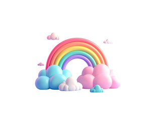 Fototapeta premium Illustration of pink clouds with rainbow on white background