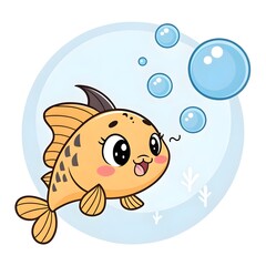 Adorable Chibi Baby Corydoras Catfish Fry With Tiny Fins And Sparkly Eyes Happily Blowing Cute Bubbles Underwater, Whimsical Pastel Cartoon Style Kawaii Aquatic Character
