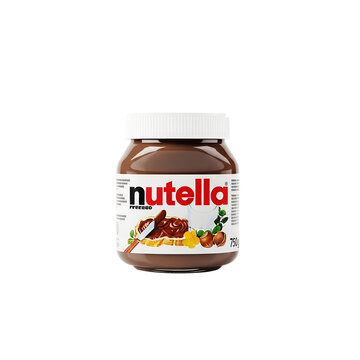 nutella hazelnut spread in a jar with creamy texture and branding isolated on white
