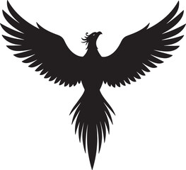 Obraz premium Phoenix bird rising with spread wings, a powerful vector silhouette illustration symbolizing rebirth, immortality, power, and triumph