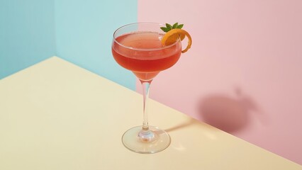 Delicious alcoholic cocktail on a pastel background