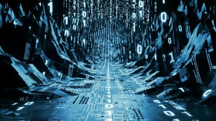 Binary code stream digital technology, abstract data flow futuristic technology background with circuit board. Data and technology, computer and data transfer concepts. - Powered by Adobe