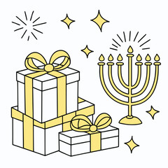 Hanukkah Gifts and Menorah Illustration