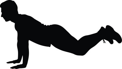Silhouette of a man doing a pushup exercise, isolated on transparent background