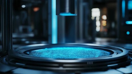 Futuristic fingerprint scanner processing biometric data in high tech laboratory - Powered by Adobe