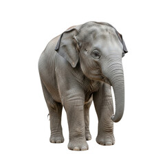 Fototapeta premium A young elephant standing on a white background.