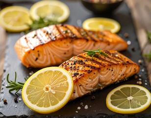 Grilled salmon fillets with lemon & herbs