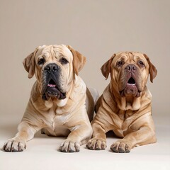 Two large tan dogs lying down