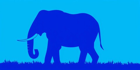 Fototapeta premium A stylized blue elephant silhouette stands out against a vibrant blue backdrop, enigma, solid color