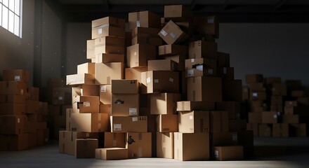 Storage Room Filled With Cardboard Boxes.