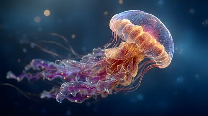 Fototapeta premium Beautiful jellyfish swimming in the deep ocean sea life marine biology animal