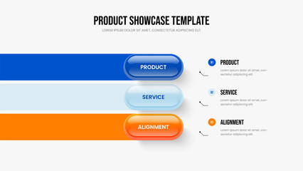 Visual Development 3 Step Infographic Slide Layout. Enterprise Visualization Frame Design Vector Illustration. Service Profile Three Element Diagram Presentation Template.