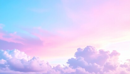 A dreamy sky filled with soft pastel clouds in shades of pink, purple, and blue, creating a tranquil and magical atmosphere that evokes peace, calm, and the beauty of a serene sunset or sunrise.