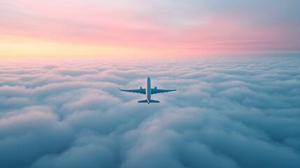 Naklejka premium Plane Airplane flying high above the clouds, representing the speed and convenience of air travel.
