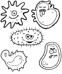 Funny cartoon germ collection with quirky faces, perfect for educational or medical themes