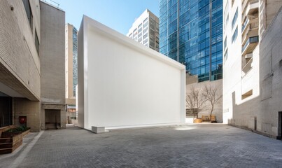 Modern architectural structure in urban courtyard