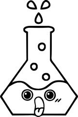 Surprised cartoon flask with bubbling liquid and falling drops, perfect for science education