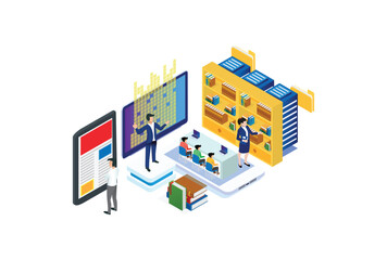 Modern Isometric Cloud Dictionary, library of encyclopedia or web archive. Technology and literature, digital culture on media library.  Suitable for Diagrams, And Other Graphic Related Assets